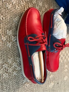 Cole Haan Red and Navy Leather Boat Shoes